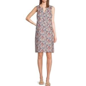 J.McLaughlin Rue Linen Floral Split V-Neck Sleeveless Shift Dress NWT $218